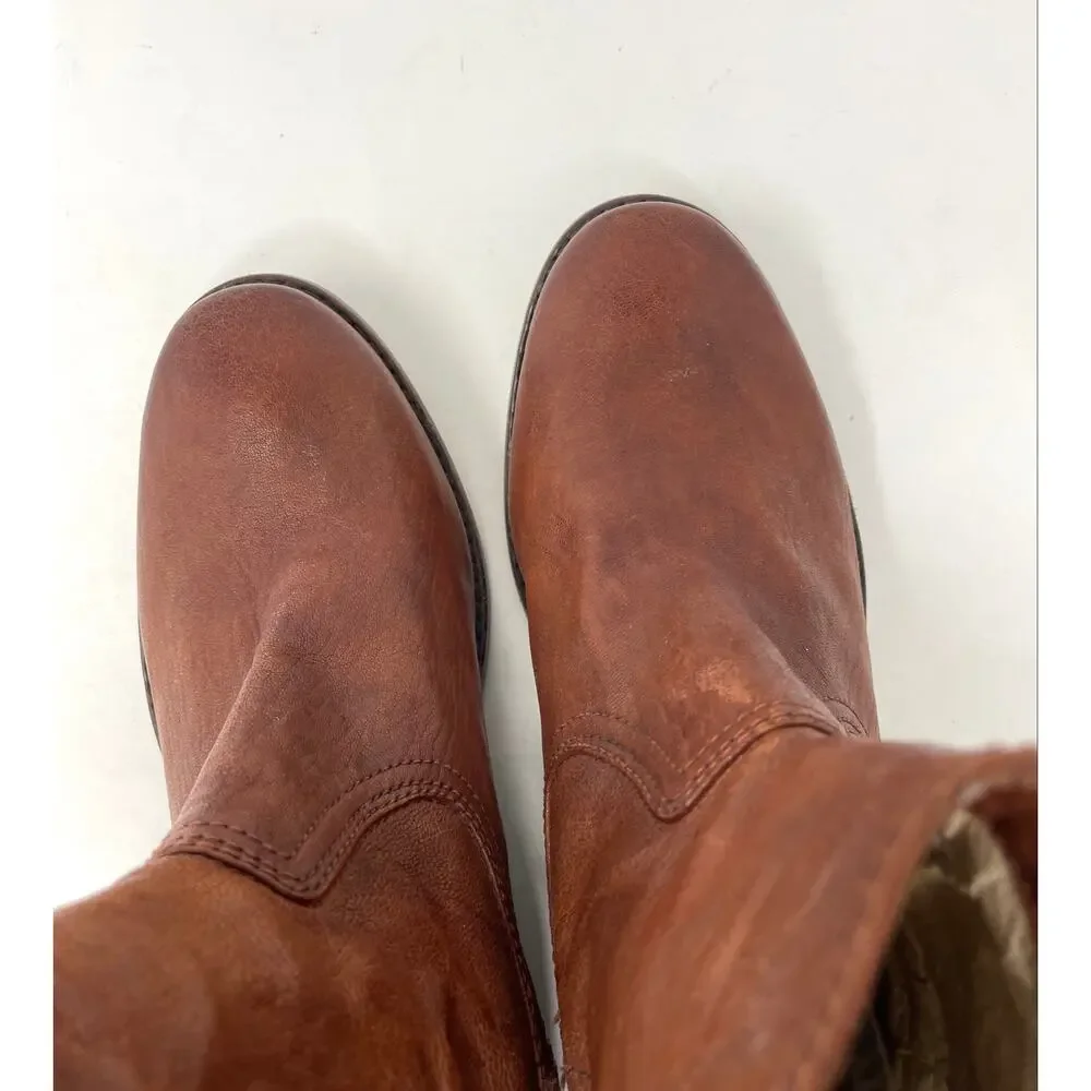 Frye Anna Shortie Ankle Western Rustic Short Fall Boots Cognac Brown womens 8